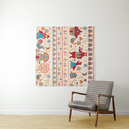 Sprookjesbos Dieren: Beige achtergrond Wandkleed (In Situ (horizontaal))