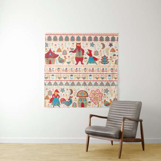 Sprookjesbos Dieren: Beige achtergrond Wandkleed (In situ)