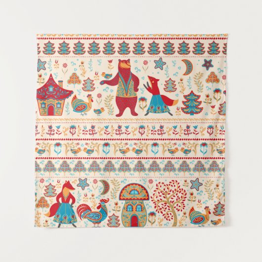 Sprookjesbos Dieren: Beige achtergrond Wandkleed (Voorkant)