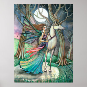 Sprookjesbos Fee en Eenhoorn Fantasie Kunst Poster