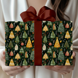 Sprookjesbos Kerstboom Patroon Cadeaupapier