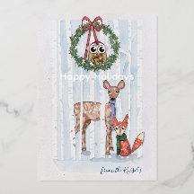 Sprookjesbos Kerstmis Watercolor Foliekaart