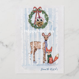 Sprookjesbos Kerstmis Watercolor Foliekaart Folie Uitnodiging