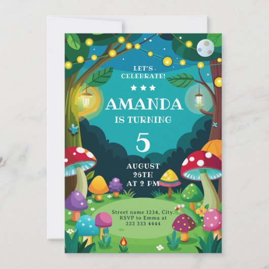 Sprookjesbos Verjaardagsfeestje voor Meisje Kaart (Voorkant)