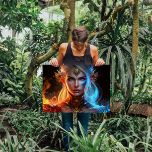 sprookjesbrandkoningin fel kleurrijke fantasie poster