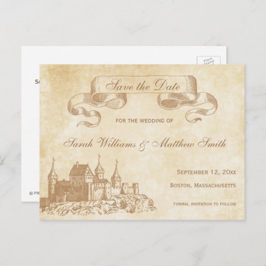 Sprookjesbruiloft Save the Date Briefkaart (Voorkant / Achterkant)