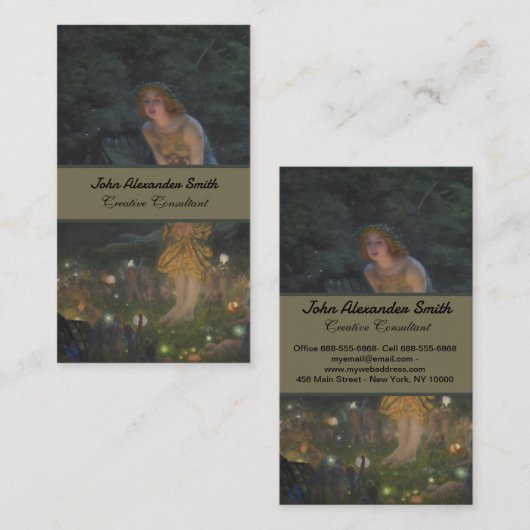 Sprookjescirkel schilderij, Midzomeravond door Hug Visitekaartje (Voorkant / Achterkant)