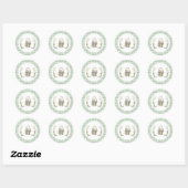 Sprookjesdier Groen Gingham Babyfeestje Ronde Sticker (Vel)