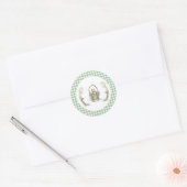 Sprookjesdier Groen Gingham Babyfeestje Ronde Sticker (Envelop)