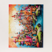 Sprookjesdorp aan de rivier legpuzzel (Verticaal)