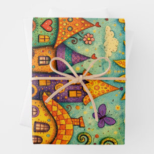 Sprookjesdorp Fantasievol Canvas Kunst Inpakpapier Vel