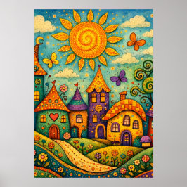 Sprookjesdorp Fantasievol Kunstwerk op Canvas Poster