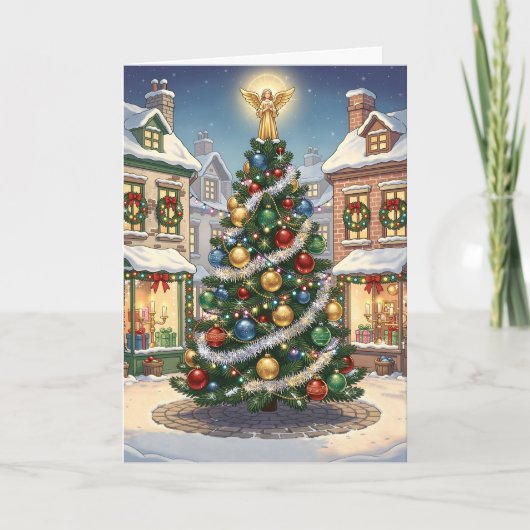 Sprookjesdorp Kerstboom met engel Kaart (Voorkant)