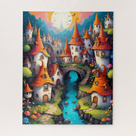 Sprookjesdorp met maanverlicht stroompje legpuzzel