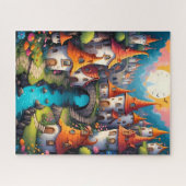 Sprookjesdorp met maanverlicht stroompje legpuzzel (Horizontaal)