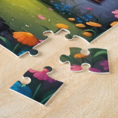 Sprookjesdorp met maanverlicht stroompje legpuzzel (Zijkant)