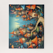 Sprookjesdorp met Paddenstoeldaken Legpuzzel (Verticaal)