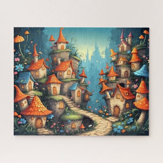 Sprookjesdorp met Paddenstoeldaken Legpuzzel (Horizontaal)