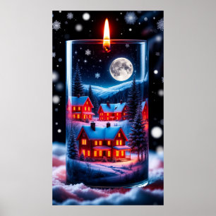 Sprookjesdorpen met sneeuwkaarsen poster