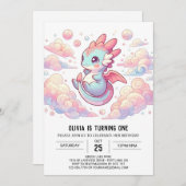 Sprookjesdraak 1e verjaardag kaart (Voorkant / Achterkant)