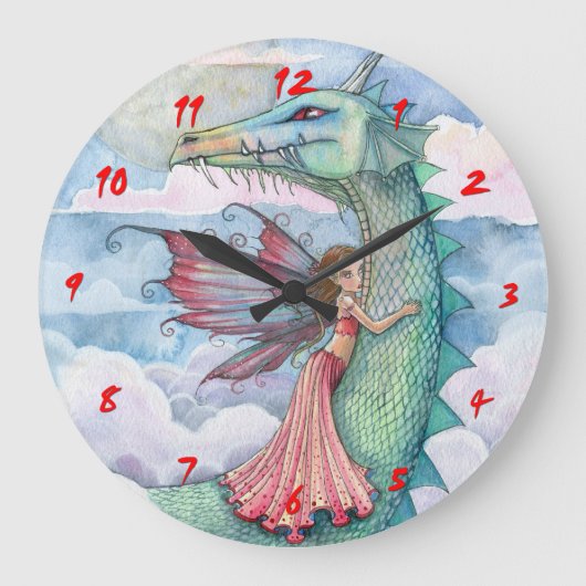 Sprookjesdraak en feeënmeisjes wandklok (Voorkant)