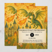 Sprookjesdraak en Ridder Illustratie Verjaardag Kaart (Voorkant / Achterkant)