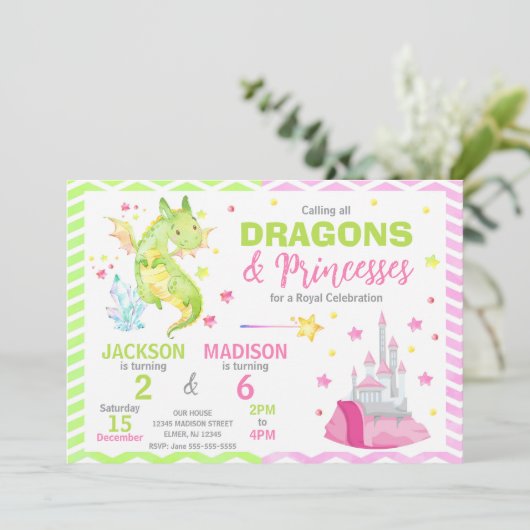 Sprookjesdraak Prinses Gezamenlijke Verjaardag Kaart (Staand voorkant)