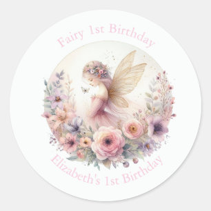 Sprookjesfee 1e verjaardagsfeestje favor ronde sticker