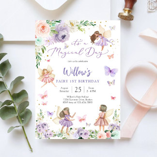 Sprookjesfee 1e verjaardagsuitnodiging kaart