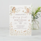 Sprookjesfee 1e verjaardagsuitnodiging kaart (Staand voorkant)