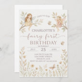 Sprookjesfee 1e verjaardagsuitnodiging kaart (Voorkant / Achterkant)