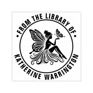 Sprookjesfee met vlinder bibliotheek boek naam zelfinktende stempel