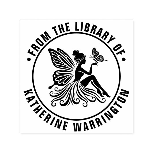 Sprookjesfee met vlinder bibliotheek boeknaam  zelfinktende stempel (Design)