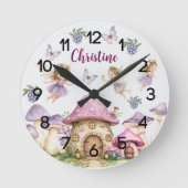 Sprookjesfeeën met eigen naam Roze Paddenstoelen Ronde Klok (Voorkant)