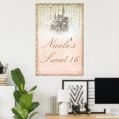 Sprookjesfeeën Prinsessenkasteel Gouden Glitters Poster (Thuiskantoor)