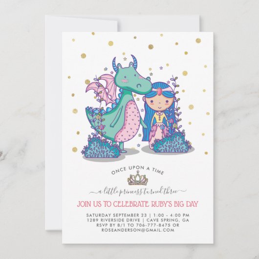 Sprookjesfeest Uitnodiging | Prinses & Draak (Voorkant)