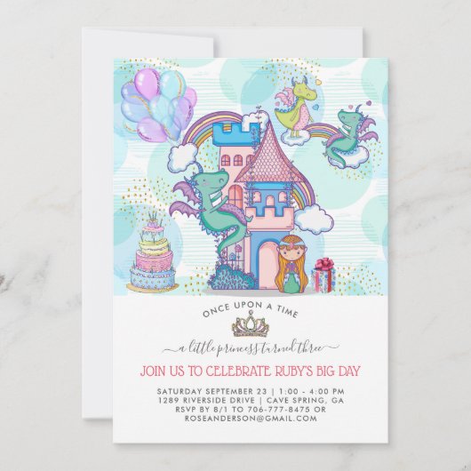 Sprookjesfeest Uitnodiging | Prinses & Draken (Voorkant)