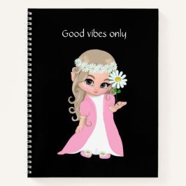 Sprookjesfiguur & Bloemen op Zwart Notitieboek