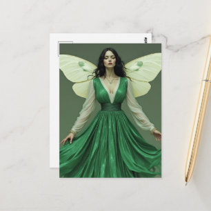 Sprookjesfiguur in groene jurk met motvleugels briefkaart