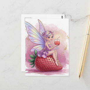 Sprookjesfiguur met een glas aardbeienpunch Fantas Briefkaart