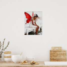 Sprookjesfiguur zit op een steiger met haar voeten poster