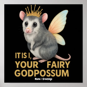 Sprookjesgodbuidelrat Cute Opossum met Kroon en Vl Poster