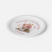 Sprookjeshuis 1e verjaardag roze schattig chic papieren bordje (Gekanteld)