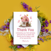 sprookjeshuis dank je meisje verjaardag roze notitiekaartje