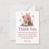 sprookjeshuis dank je meisje verjaardag roze notitiekaartje (Voorkant)