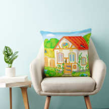 sprookjeshuis met rood dak en cartoon