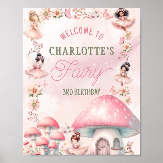 Sprookjeshuis Roze Verjaardag Paddenstoel Poster (Voorkant)