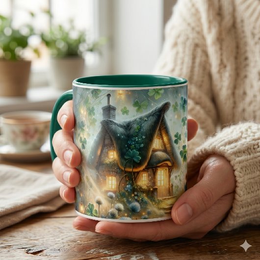 Sprookjeshuisje met lichtjes van de Shamrock Fee Mok