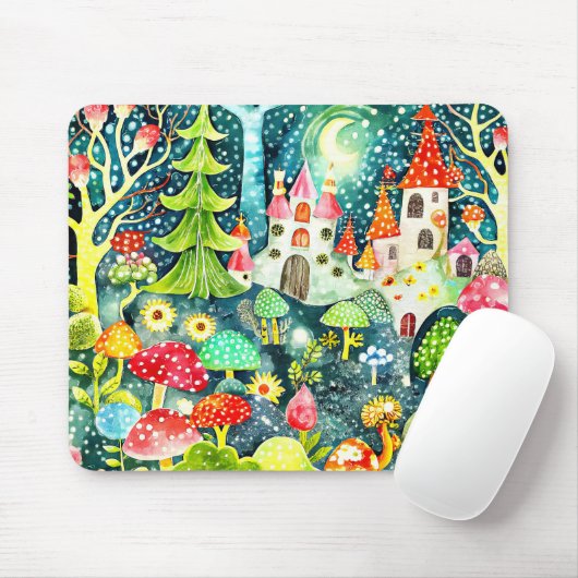 Sprookjeshuizen en paddenstoelen muismat (Met muis)