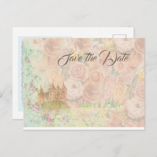 Sprookjeshuwelijk Save the Date Aankondigingskaart (Voorkant / Achterkant)